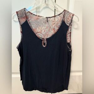 Anthropologie Top M AKEMI KIN Tank KEYHOLE FRONT Black Knit Paisley Sheer